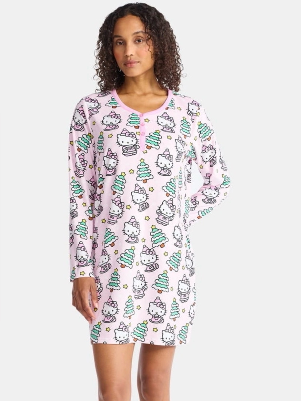 Hello Kitty Women's Christmas Print Henley Sleepshirt